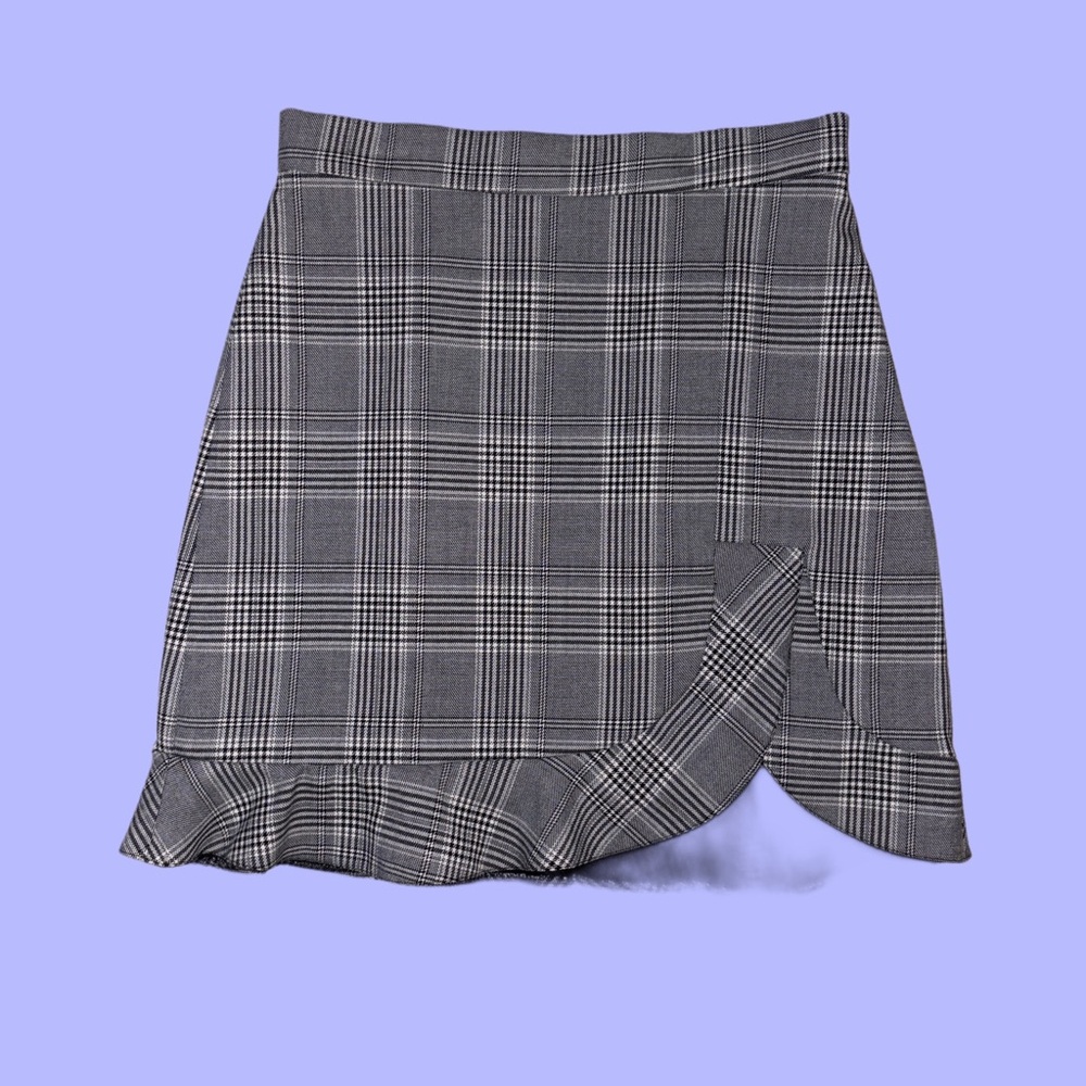 Zara Asymmetrical Plaid Skirt in Black and White